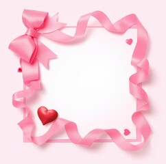 Wall Mural - Pink Ribbon Valentine's Frame: A charming Valentine's Day design featuring a pink ribbon elegantly arranged around a blank card, adorned with a  bow and small hearts.