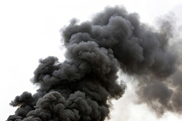 Wall Mural - Black smoke from a fire in the sky, closeup of photo