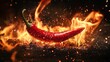 © Anna - Fiery red chili pepper with fire on dark background