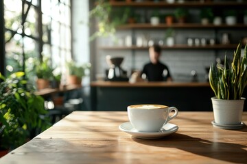 Wall Mural - A Warm Cup Of Coffee In A Sunlit Cafe