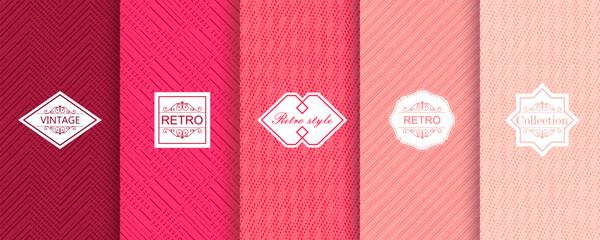 Aufkleber - Set of Cute geometric seamless patterns on vibrant background with minimal labels, frames. Abstract  vector textures.Vintage  Design for print, vaucher, decor, package, banner