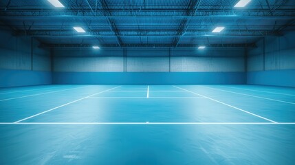 Wall Mural - Empty Blue Indoor Court with Bright Lighting and Minimalist Design