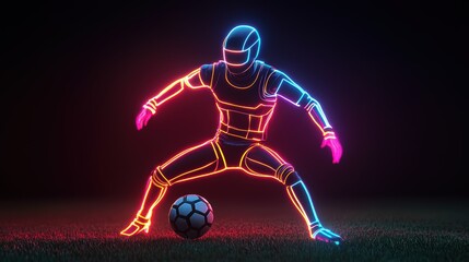 Poster - Futuristic Soccer Player in Neon Light A Dynamic Pixel Art