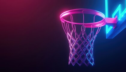 Sticker - Neon Basketball Hoop in Dark Setting