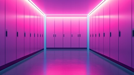 Wall Mural - Pink Neon Lit Corridor with Reflective Floor