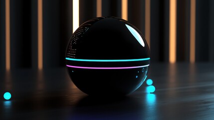 Futuristic sphere glowing, dark room, tech background, website header