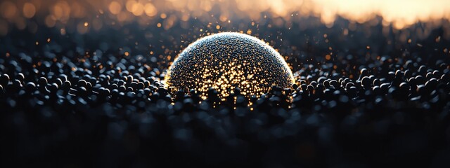 Wall Mural - enigmatic sphere surrounded by glimmering particles in soft focus with warm light background