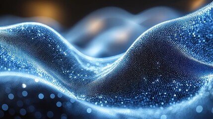 Wall Mural - luminous blue particle wave: an abstract digital art piece