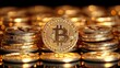 © Srinard - Neatly stacked golden Bitcoin coins with a reflective surface symbolizing the financial growth wealth creation and investment potential of digital cryptocurrencies in the modern economic landscape