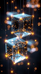 Wall Mural - luminous cubes in dark space: futuristic abstract 3d render