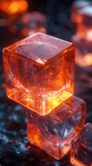 Wall Mural - luminous orange glass cubes glowing with inner light