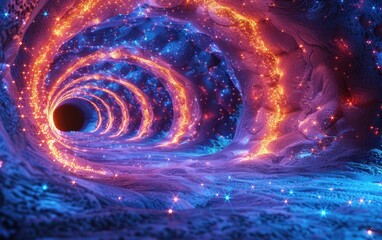 Wall Mural - luminous swirling tunnel of light and color, a mesmerizing digital rendering of a cosmic fantasy lan