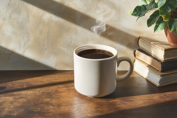 Wall Mural - Warm Morning Coffee with Sunlight Streaming Through Window