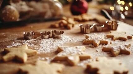 Festive star cookies baking, kitchen, Christmas lights