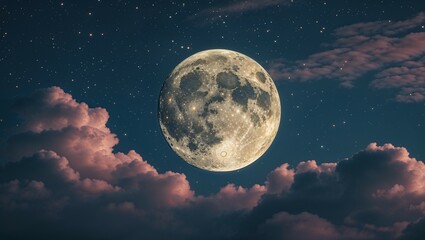 a full moon glows amidst swirling clouds, casting its light upon the lunar surface