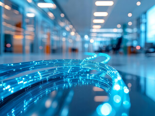 Wall Mural - fiber optic cable glowing in modern office environment