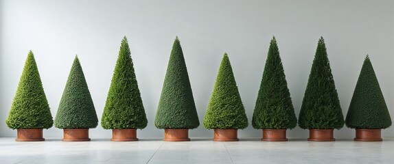 Wall Mural - Elegant cone shaped bushes standing out on a plain white background