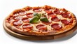 © Thestudio - Delicious pizza with salami, sausages, mozzarella and tomato sauce, isolated on white background