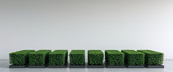 Poster - Neatly trimmed rectangular bushes forming clean lines on a plain white background