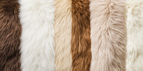 A variety of faux fur samples displayed in different colors and textures, showcasing their softness and diverse appearances.