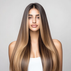 Wall Mural - young beautiful woman standing with long straight hair