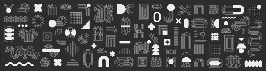 Wall Mural - set of abstract graphic element. geometric shapes. memphis design, sticker pack, y2k, aesthetics, br
