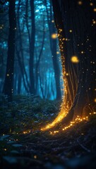 Wall Mural - Magical glowing forest edge illuminated faintly on anime background