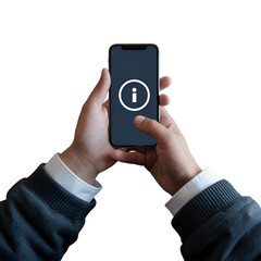 Hands holding mobile phone screen mock up, using smartphone touchscreen, cellphone, set isolated on white background.., transparent PNG