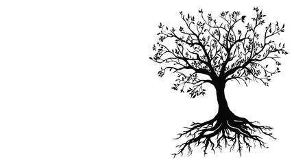 A tree with its roots showing on a white background