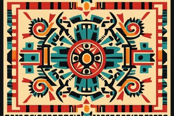 Wall Mural - An Aztec pattern vector graphic with a mix of traditional and contemporary elements.