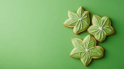 Wall Mural - Delicious cannabis-shaped cookies decorated with colorful icing for a fun and festive treat.