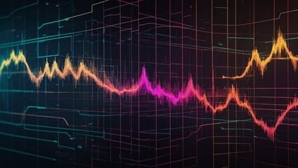 Wall Mural - a sleek audio frequency waveform design with vibrant line waves and a podcast icon, representing sou