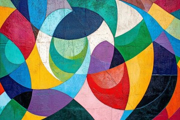 Wall Mural - A vibrant abstract pattern featuring colorful geometric shapes and swirling designs.