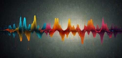 Wall Mural - a vibrant visual of an audio waveform elements, combining elements of sound, music, and radio signal