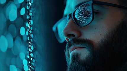 Warehouse Security and Cybersecurity A cybersecurity specialist analyzing warehouse network traffic for potential threats.