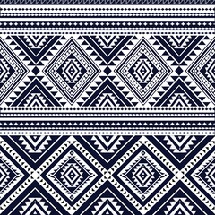 Wall Mural - American ethnic tribal fabric pattern features a geotactic style in white and blue tones, ethnic by a watercolor-like coloring technique. The meticulous design brings an ethnic of realism and elegance