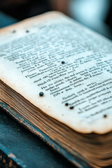 Aufkleber - A close-up of an open book page, showing the fine print and aged paper,
