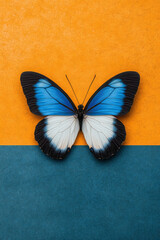 Poster - A butterfly with symmetrical, vibrant wings on a contrasting background,