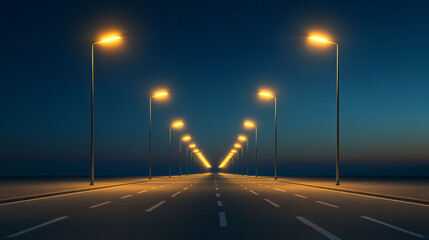 Aufkleber - A symmetrical row of streetlights lining a quiet boulevard at dusk,