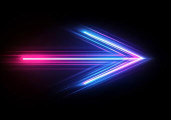 Wall Mural - abstract blue and pink glowing speed lines in the shape of an arrow on a dark background, vector ill