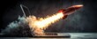 © PhotoParadise - Laptop Rocket Launch Digital Art, Dark Background, Innovation Concept, 3D Render, Smoke, Fire Digital art, 3D rendering