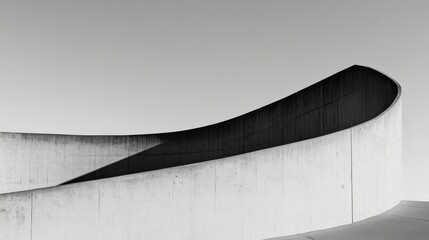 Abstract curved concrete wall against a clear sky.
