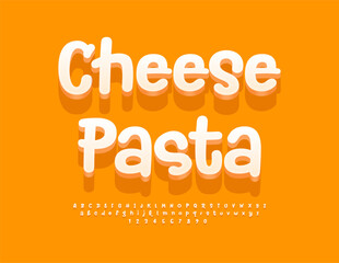 Canvas Print - Vector Gourmet template Cheese Pasta with Decorative Alphabet Letters and Numbers set. 3D Handwritten Font