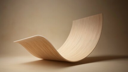 Curved light wood veneer sheet on beige background.