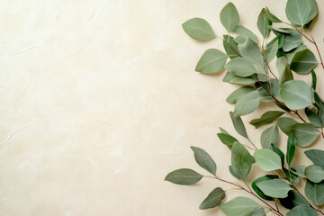 Wall Mural - Eucalyptus leaves on a light textured background for natural decor and organic theme