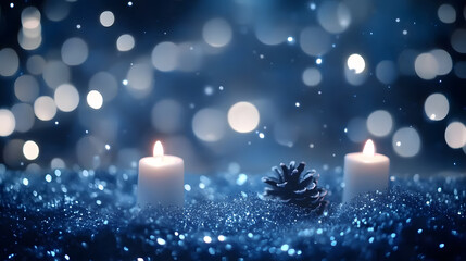 Wall Mural - blue christmas service abstract bokeh background with blue and white light effects