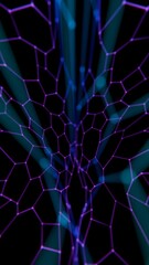 Poster - Abstract Digital Brain Wireframe Network Mesh in Red and Blue Gradient