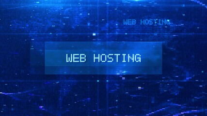 Wall Mural - Web Hosting Digital Text Animation over Futuristic World Map and HUD Effects