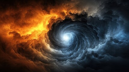 Wall Mural - Dramatic Swirling Clouds with Fiery Orange and Deep Blue Tones