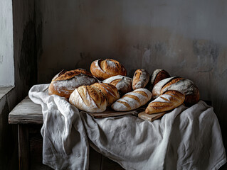 Sticker - various kinds of artisan bread on rustic table